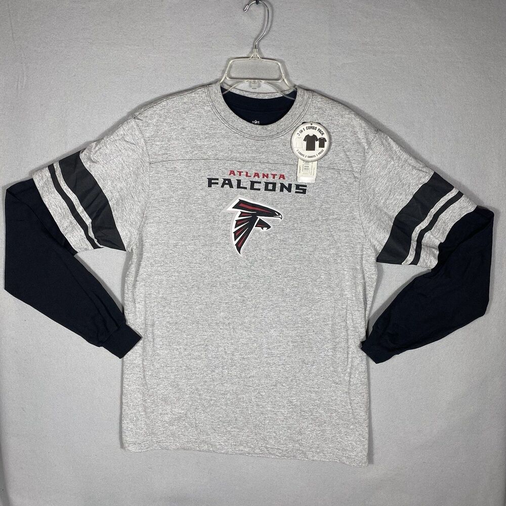 Atlanta Falcons Reebok NFL Team Apparel L Black Gray Longsleeve Crewneck T-Shirt